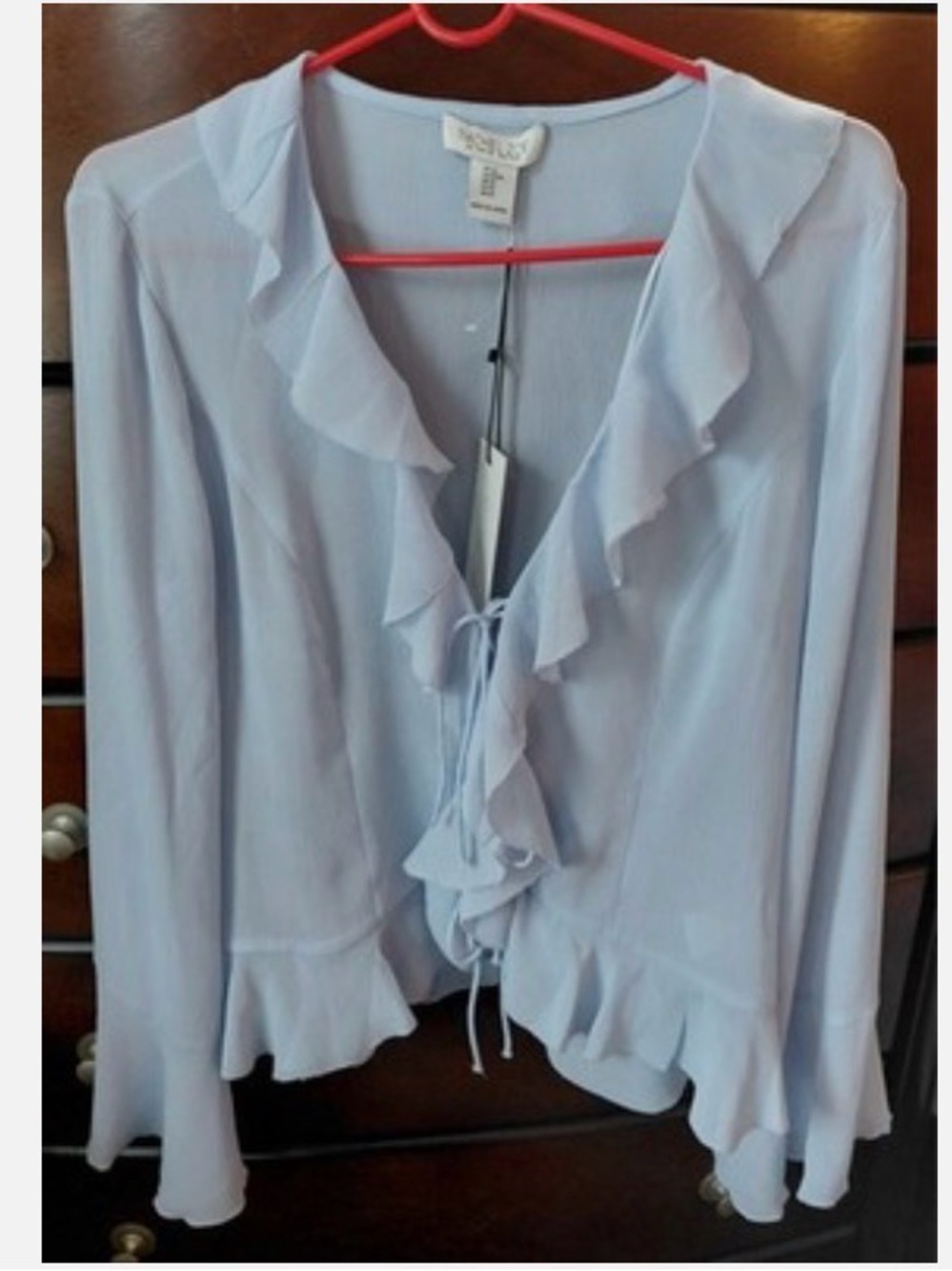 NWT Rachel Zoe Light Blue Ruffle Front Blouse bows laces small